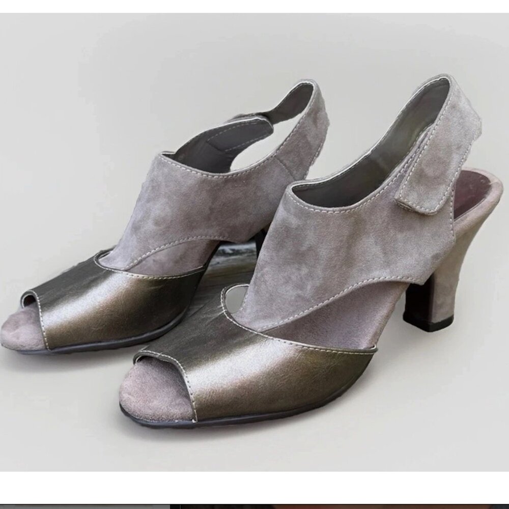 (8) AEROSOLES “GINERATORS” Dual Fabric Upper Peep Toe 3.5” Heeled Sandals - Picture 2 of 11